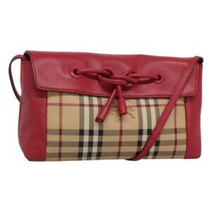 Authentic BURBERRY Nova Check Shoulder Bag PVC Pink Beige gold